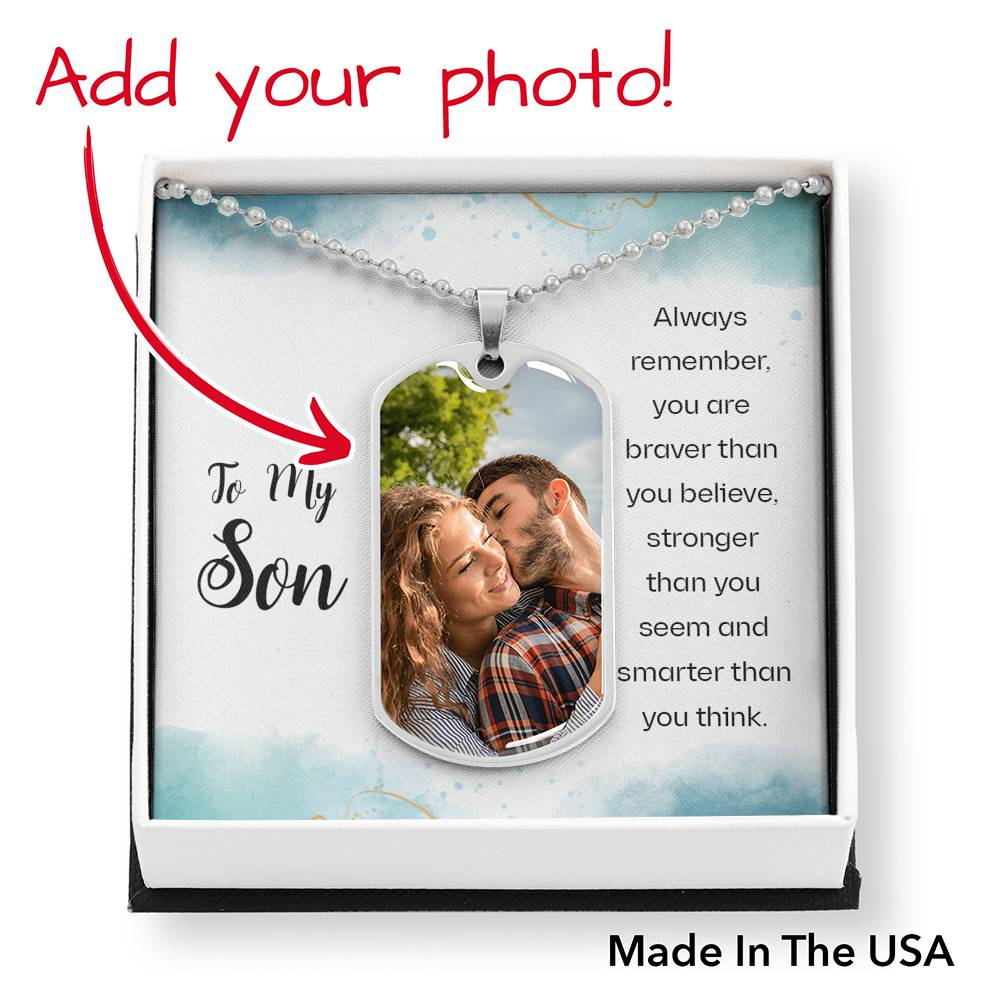 To Son Personalized Always Remember Necklace Stainless Steel or 18k Gold Dog Tag W 24" Chain-Express Your Love Gifts