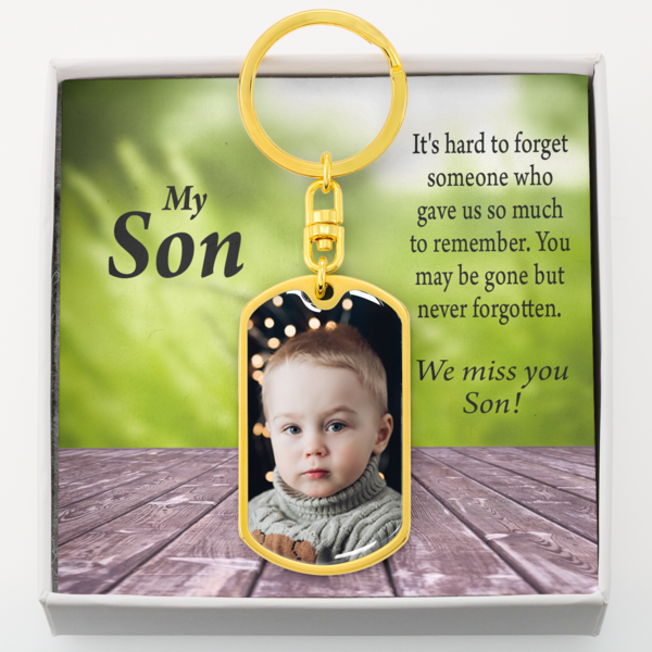 To Son Personalized Memorial Remembrance Hard To Forget You Message Dog Tag Pendant Keychain Stainless Steel or 18k Gold-Express Your Love Gifts