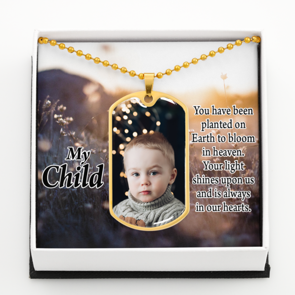 To Son Personalized Memorial Remembrance Planted To Bloom Message Necklace Dog Tag Stainless Steel or 18k Gold 24" Chain-Express Your Love Gifts