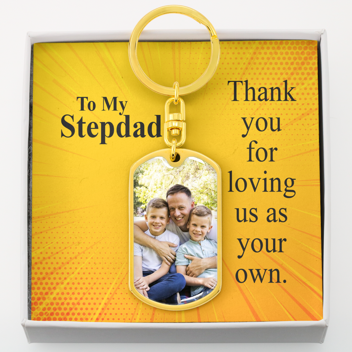 To Step Dad Personalized Thank You Message Dog Tag Pendant Keychain Stainless Steel or 18k Gold-Express Your Love Gifts