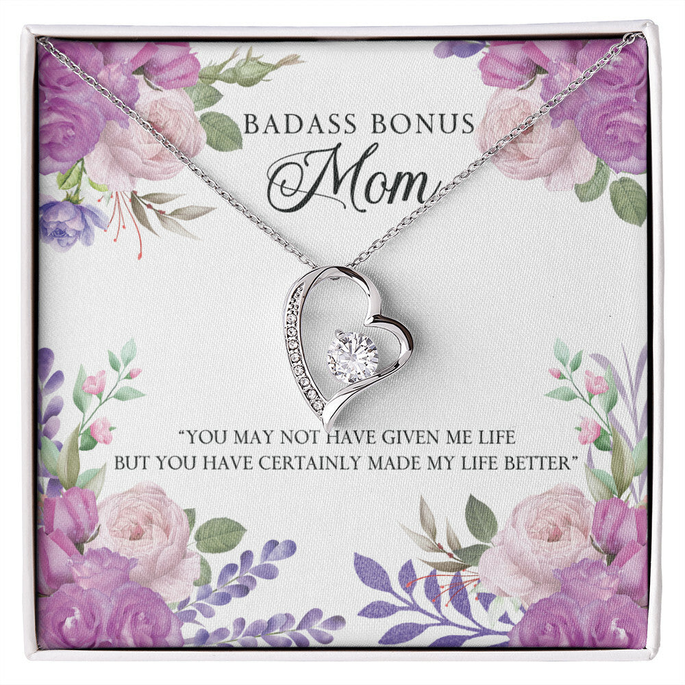 To Step Mom Bonus Mom Bad Ass Forever Necklace w Message Card-Express Your Love Gifts