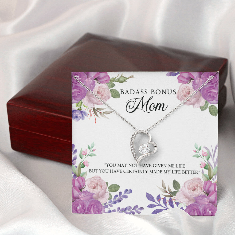 To Step Mom Bonus Mom Bad Ass Forever Necklace w Message Card-Express Your Love Gifts