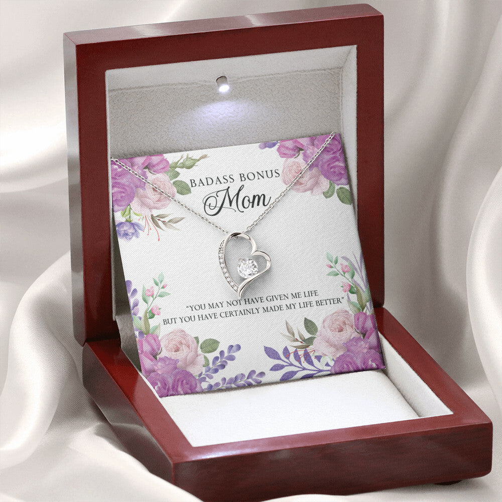 To Step Mom Bonus Mom Bad Ass Forever Necklace w Message Card-Express Your Love Gifts