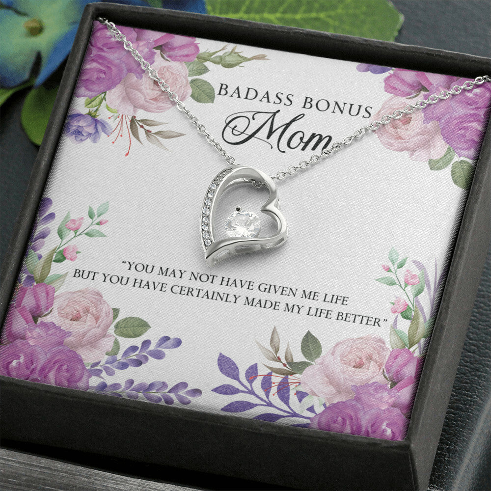 To Step Mom Bonus Mom Bad Ass Forever Necklace w Message Card-Express Your Love Gifts