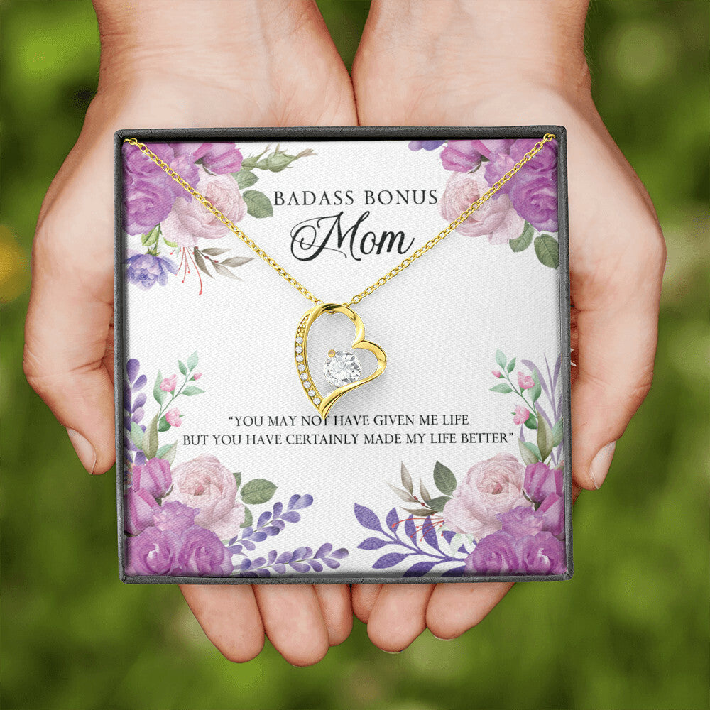 To Step Mom Bonus Mom Bad Ass Forever Necklace w Message Card-Express Your Love Gifts