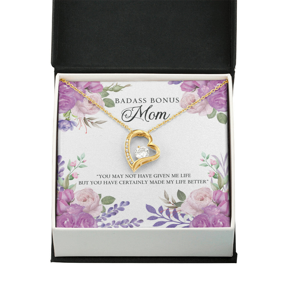 To Step Mom Bonus Mom Bad Ass Forever Necklace w Message Card-Express Your Love Gifts