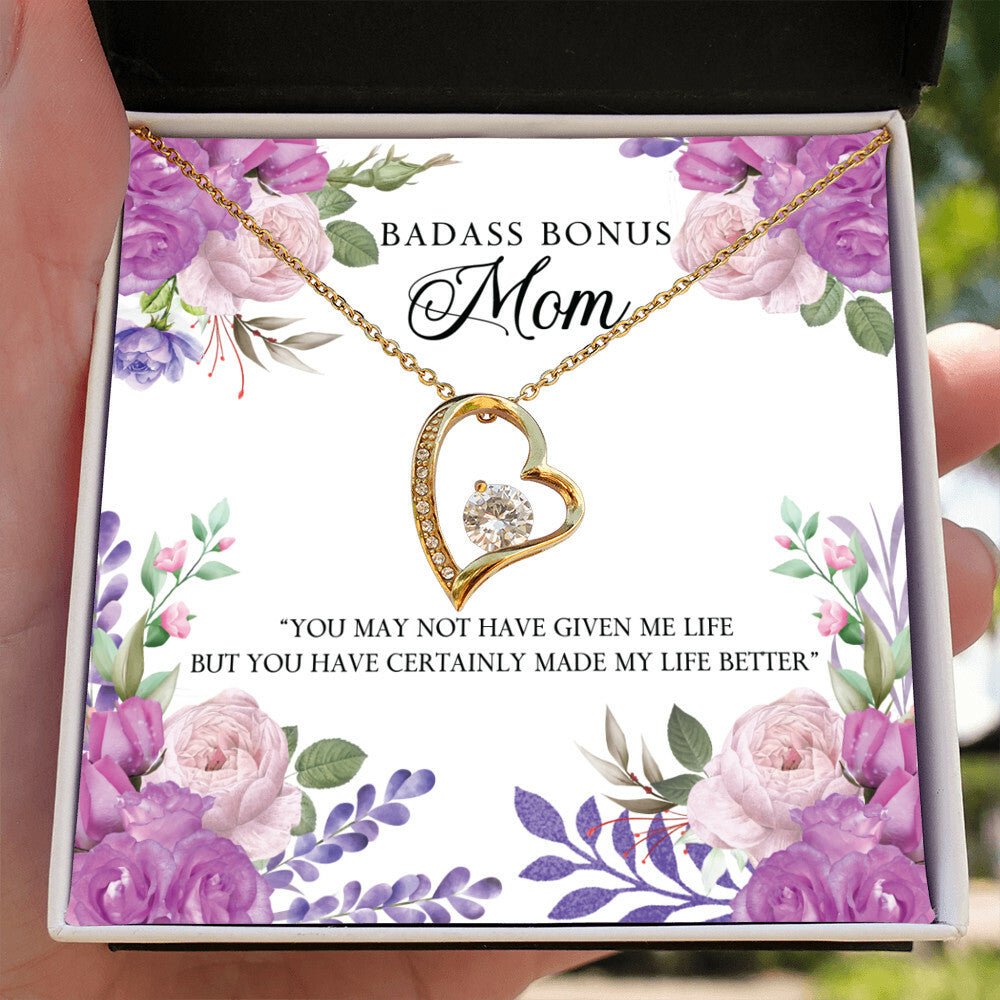 To Step Mom Bonus Mom Bad Ass Forever Necklace w Message Card-Express Your Love Gifts