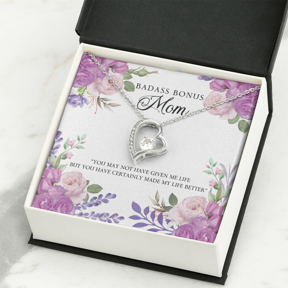 To Step Mom Bonus Mom Bad Ass Forever Necklace w Message Card-Express Your Love Gifts