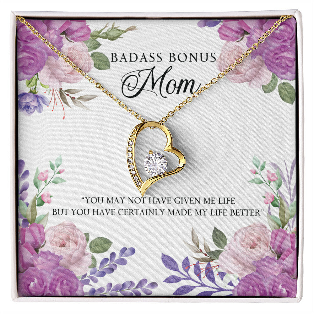 To Step Mom Bonus Mom Bad Ass Forever Necklace w Message Card-Express Your Love Gifts