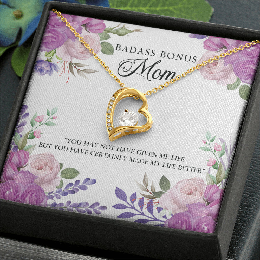 To Step Mom Bonus Mom Bad Ass Forever Necklace w Message Card-Express Your Love Gifts