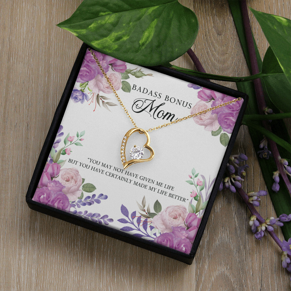 To Step Mom Bonus Mom Bad Ass Forever Necklace w Message Card-Express Your Love Gifts