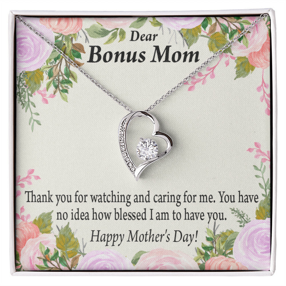 To Step Mom Bonus Mom Blessed to Have You Forever Necklace w Message Card-Express Your Love Gifts