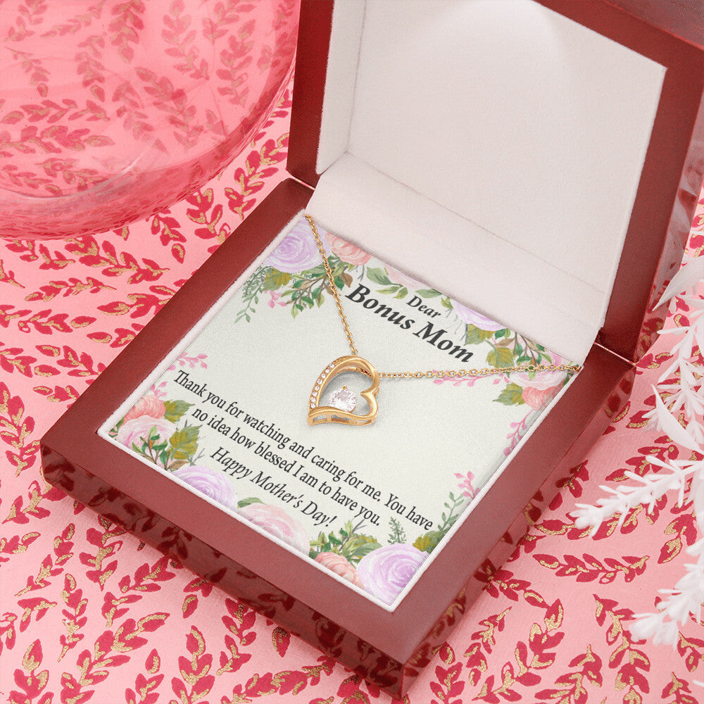 To Step Mom Bonus Mom Blessed to Have You Forever Necklace w Message Card-Express Your Love Gifts