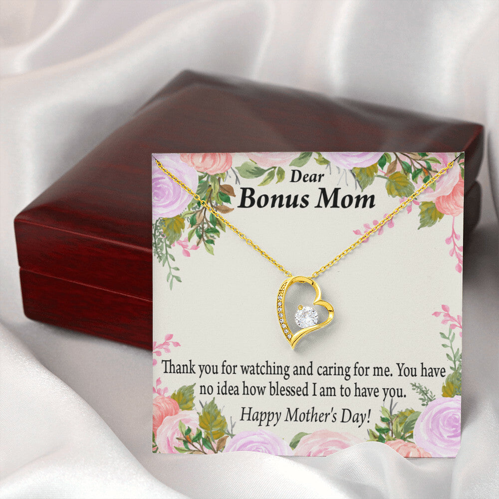 To Step Mom Bonus Mom Blessed to Have You Forever Necklace w Message Card-Express Your Love Gifts