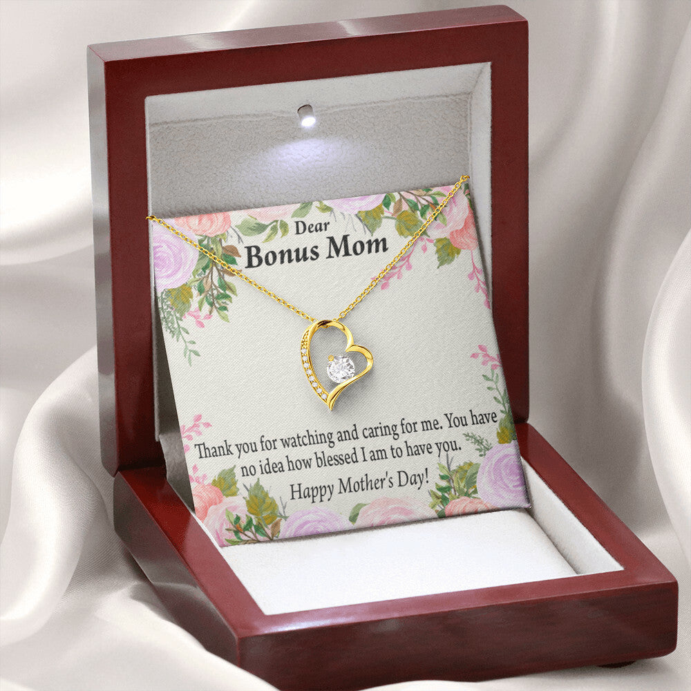 To Step Mom Bonus Mom Blessed to Have You Forever Necklace w Message Card-Express Your Love Gifts