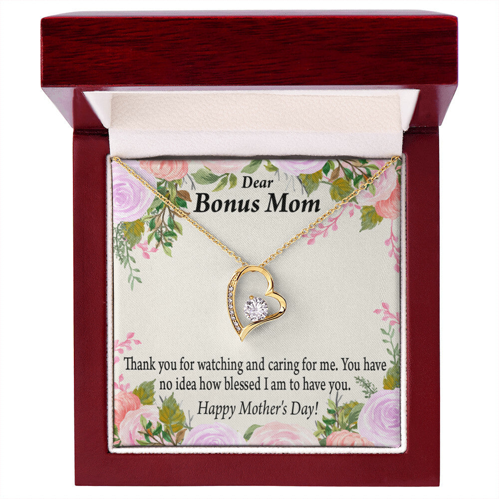 To Step Mom Bonus Mom Blessed to Have You Forever Necklace w Message Card-Express Your Love Gifts