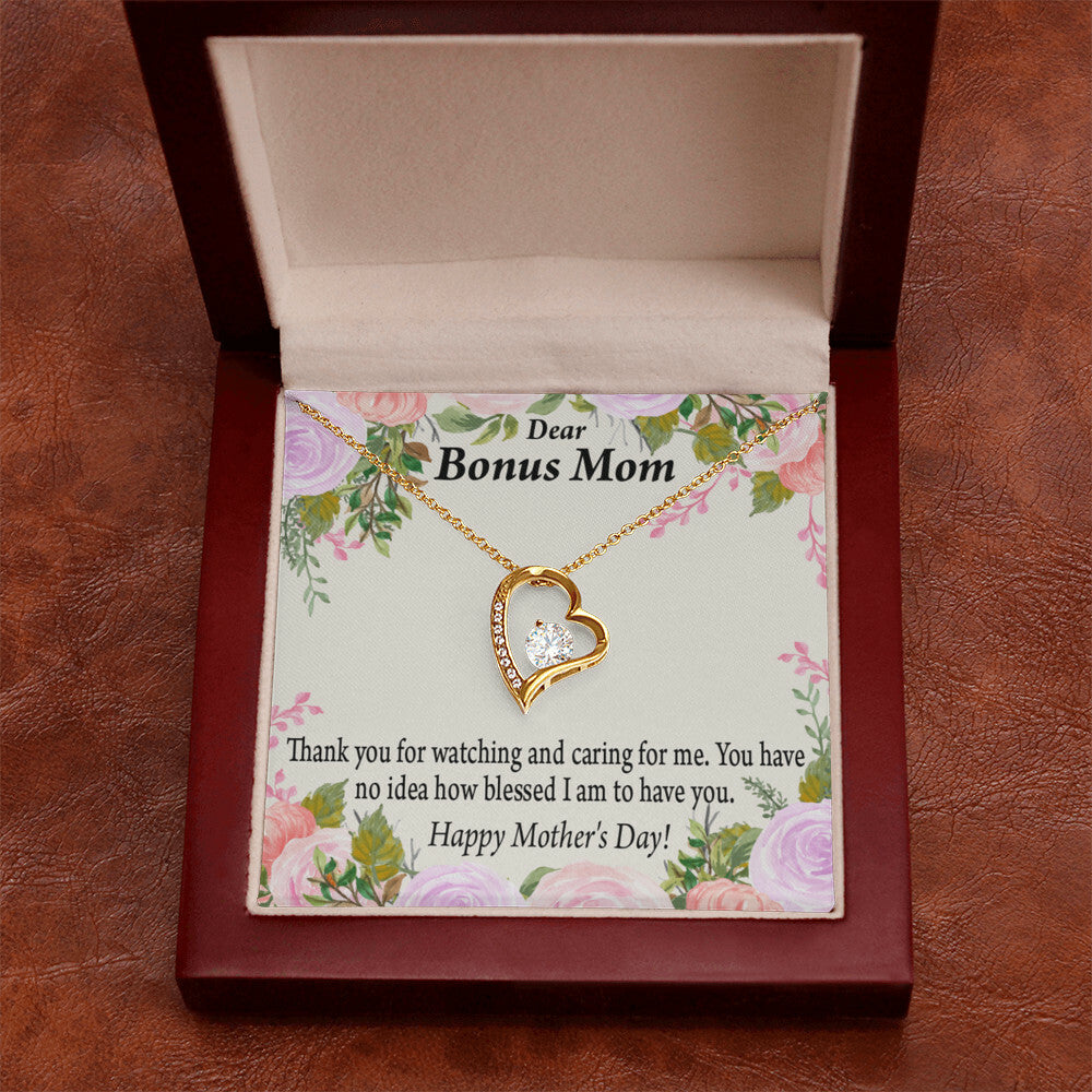 To Step Mom Bonus Mom Blessed to Have You Forever Necklace w Message Card-Express Your Love Gifts