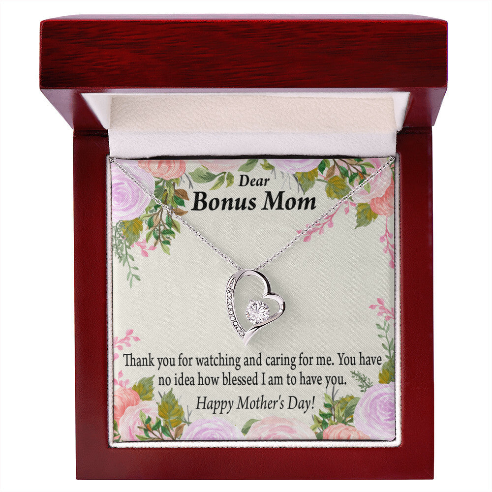 To Step Mom Bonus Mom Blessed to Have You Forever Necklace w Message Card-Express Your Love Gifts