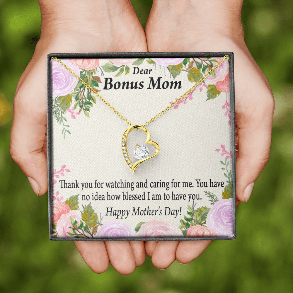 To Step Mom Bonus Mom Blessed to Have You Forever Necklace w Message Card-Express Your Love Gifts