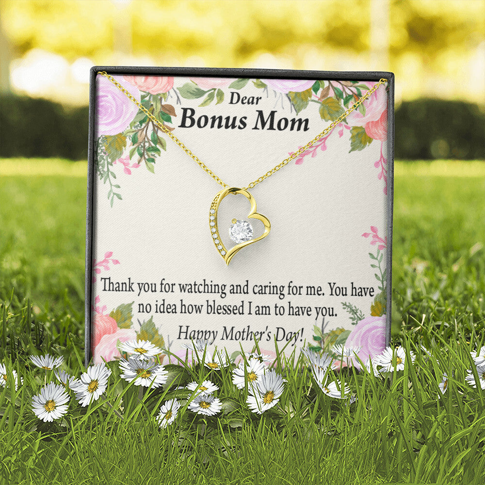 To Step Mom Bonus Mom Blessed to Have You Forever Necklace w Message Card-Express Your Love Gifts