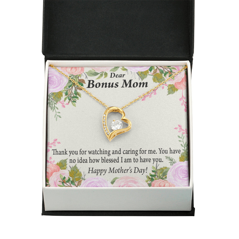 To Step Mom Bonus Mom Blessed to Have You Forever Necklace w Message Card-Express Your Love Gifts