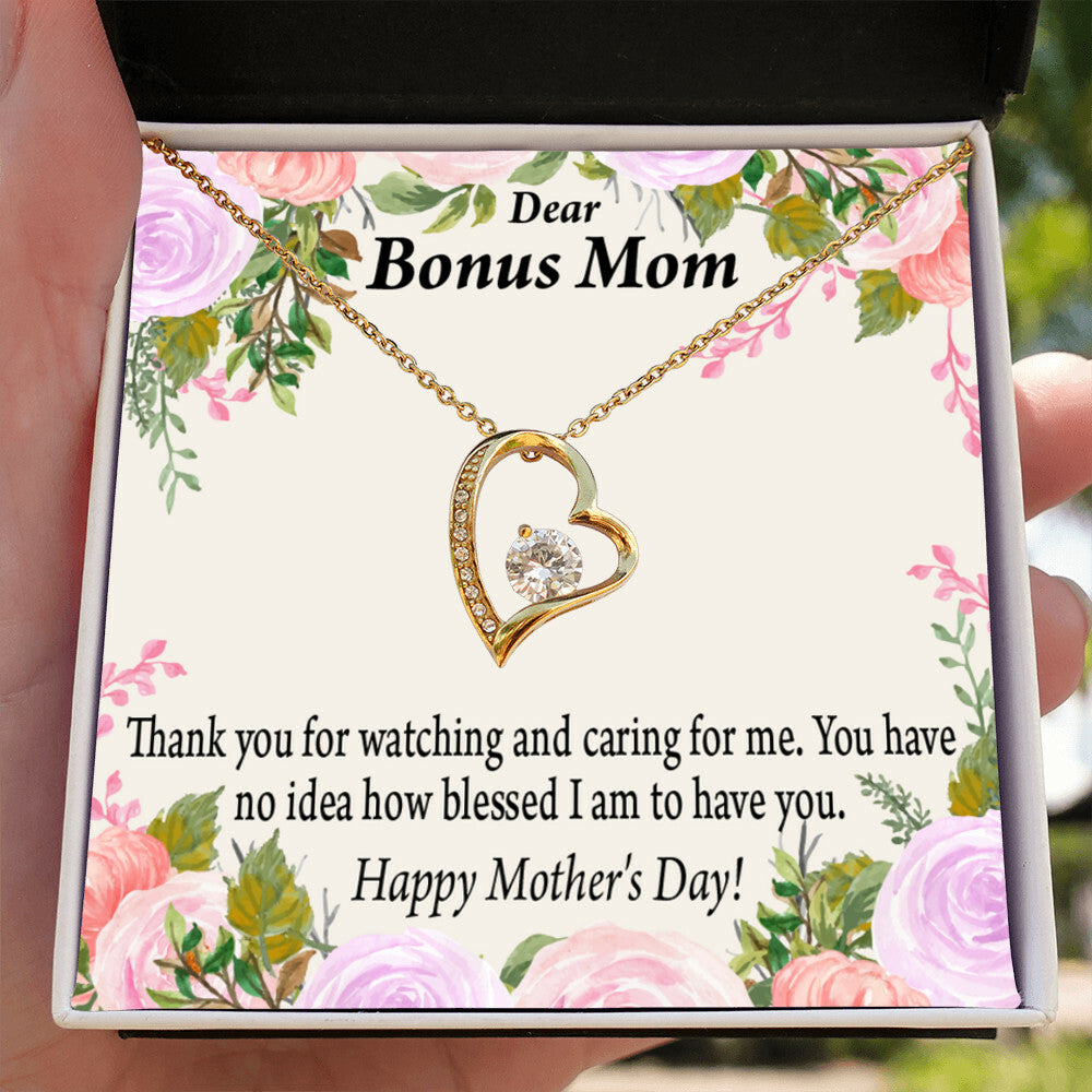 To Step Mom Bonus Mom Blessed to Have You Forever Necklace w Message Card-Express Your Love Gifts