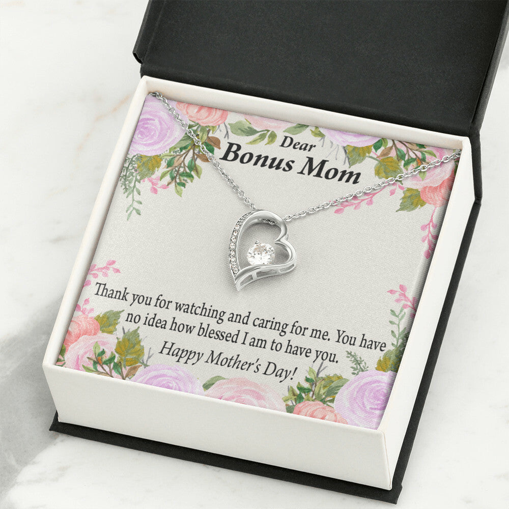 To Step Mom Bonus Mom Blessed to Have You Forever Necklace w Message Card-Express Your Love Gifts