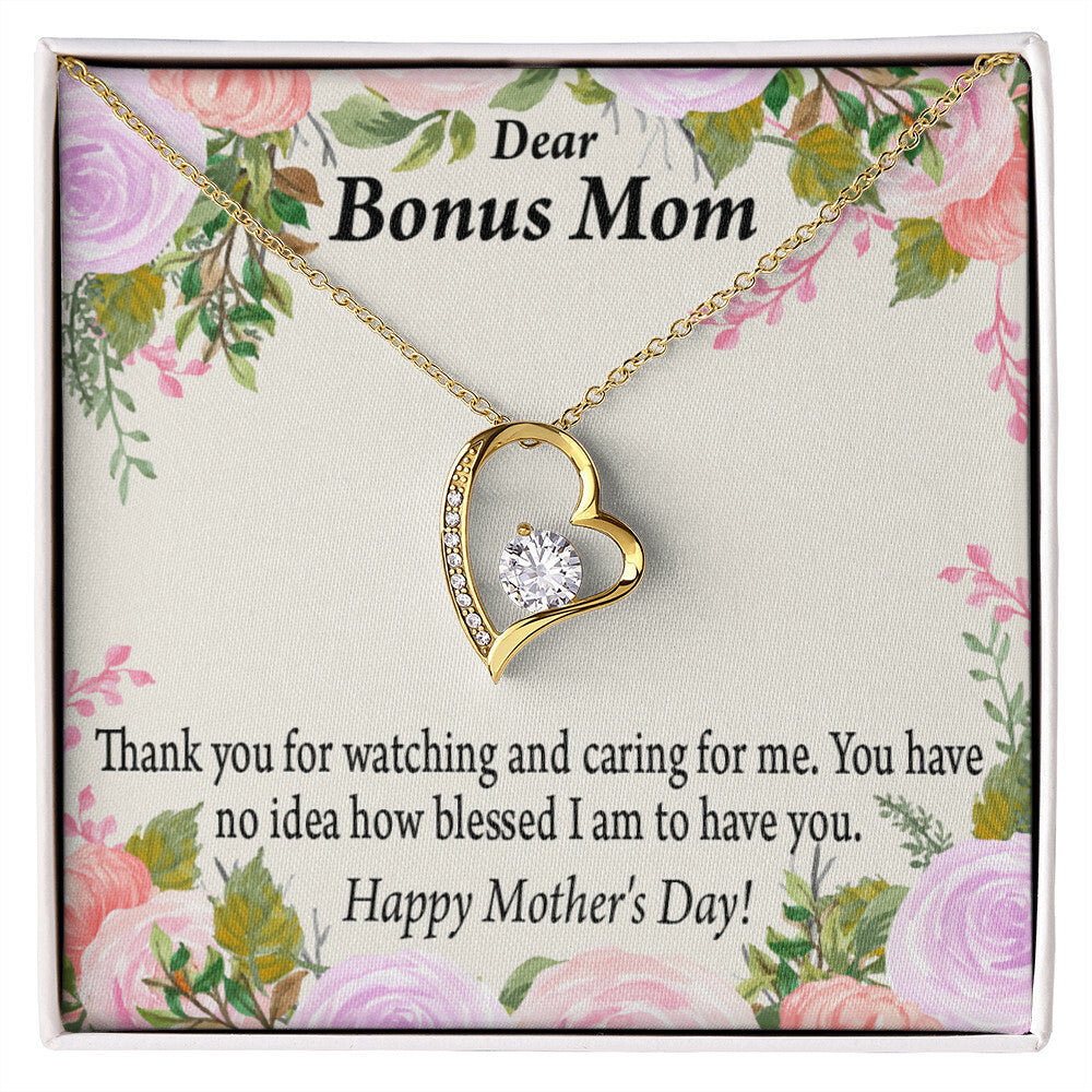 To Step Mom Bonus Mom Blessed to Have You Forever Necklace w Message Card-Express Your Love Gifts