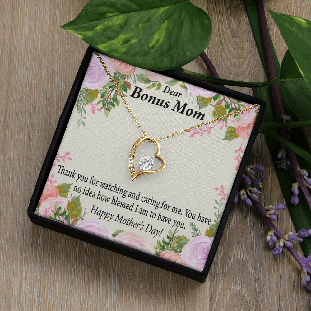 To Step Mom Bonus Mom Blessed to Have You Forever Necklace w Message Card-Express Your Love Gifts