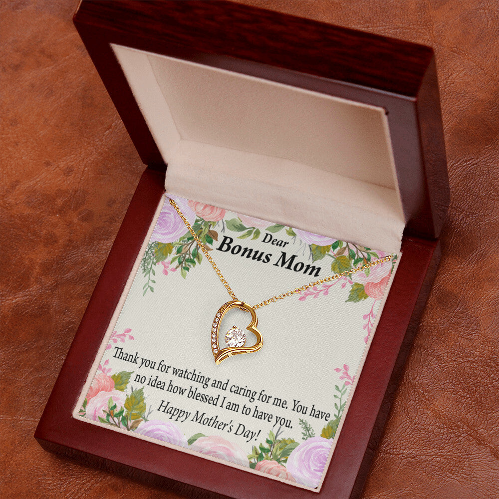 To Step Mom Bonus Mom Blessed to Have You Forever Necklace w Message Card-Express Your Love Gifts