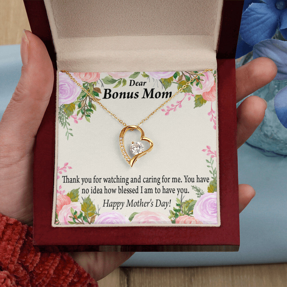 To Step Mom Bonus Mom Blessed to Have You Forever Necklace w Message Card-Express Your Love Gifts