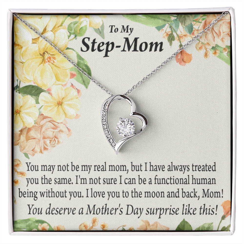 To Step Mom Bonus Mom Moon and Back Forever Necklace w Message Card-Express Your Love Gifts