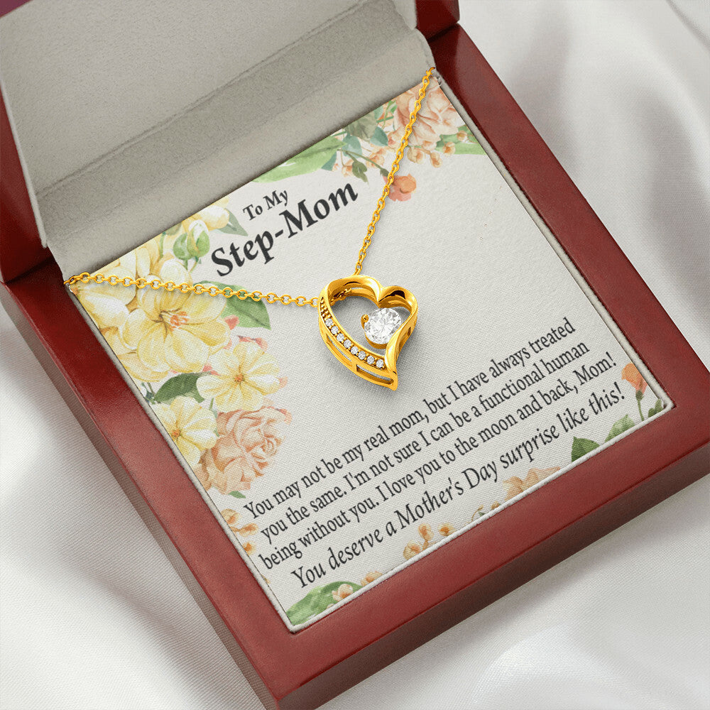 To Step Mom Bonus Mom Moon and Back Forever Necklace w Message Card-Express Your Love Gifts