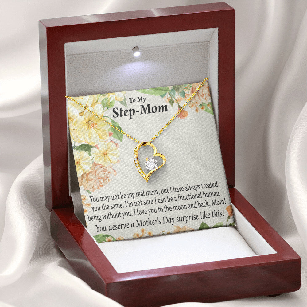 To Step Mom Bonus Mom Moon and Back Forever Necklace w Message Card-Express Your Love Gifts