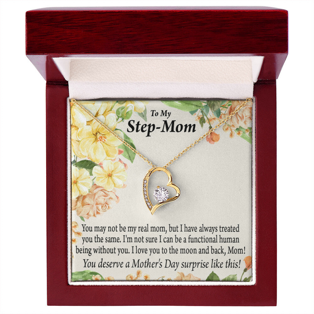 To Step Mom Bonus Mom Moon and Back Forever Necklace w Message Card-Express Your Love Gifts