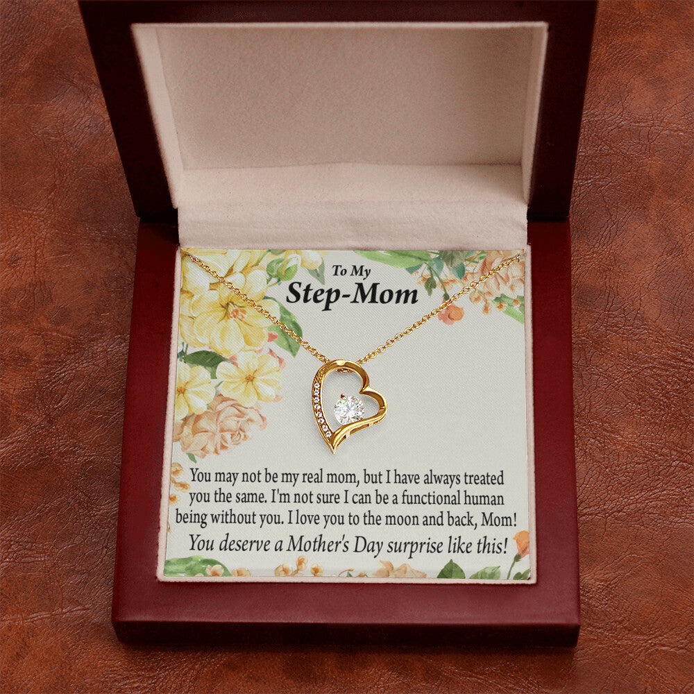 To Step Mom Bonus Mom Moon and Back Forever Necklace w Message Card-Express Your Love Gifts