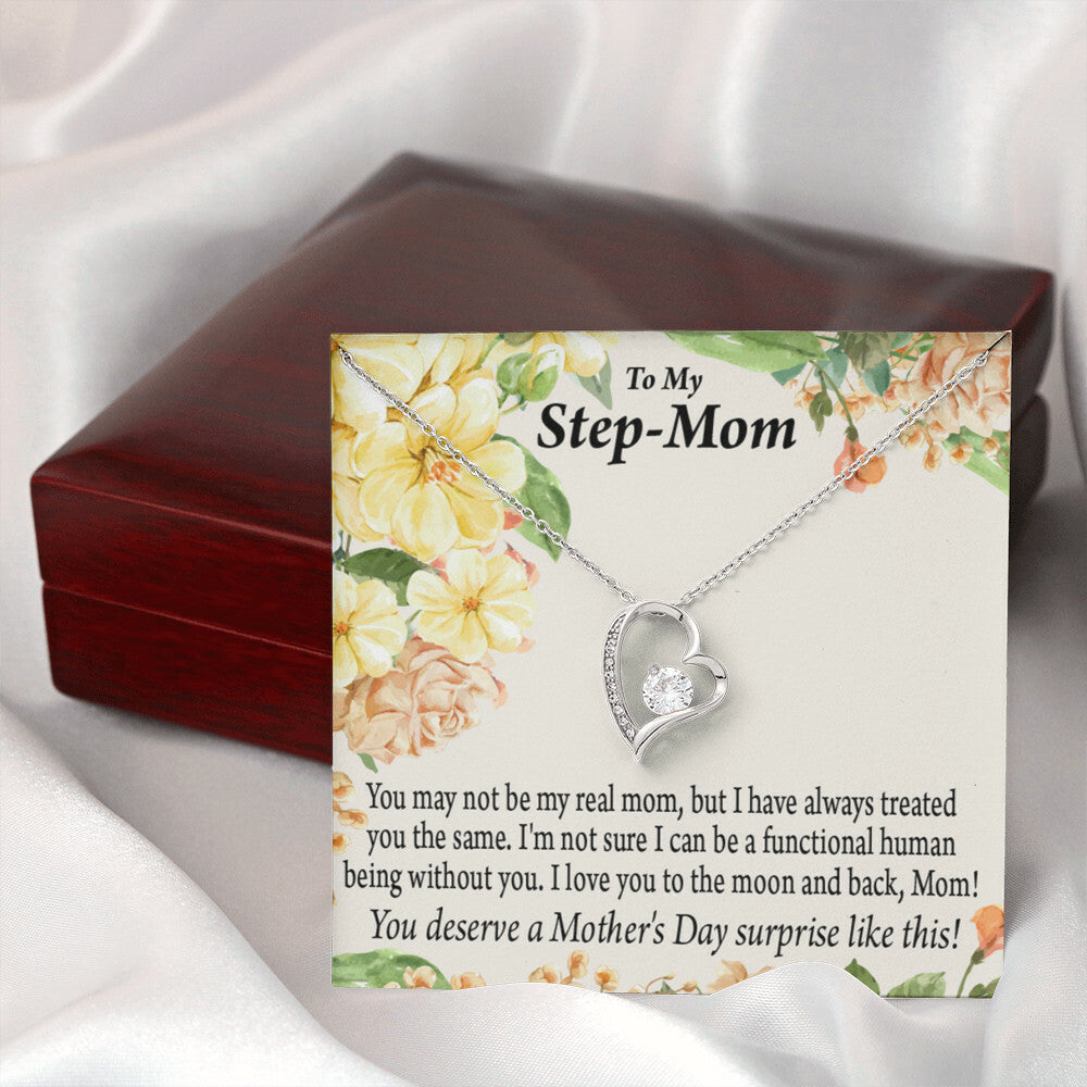 To Step Mom Bonus Mom Moon and Back Forever Necklace w Message Card-Express Your Love Gifts