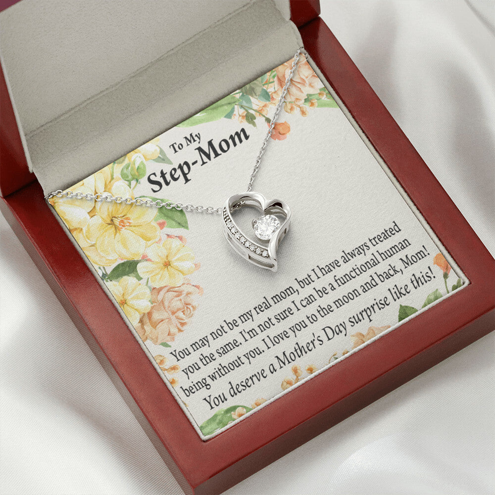 To Step Mom Bonus Mom Moon and Back Forever Necklace w Message Card-Express Your Love Gifts