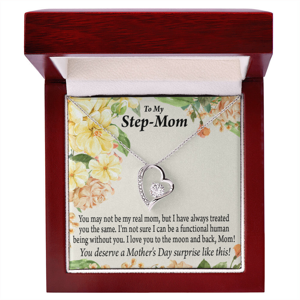 To Step Mom Bonus Mom Moon and Back Forever Necklace w Message Card-Express Your Love Gifts