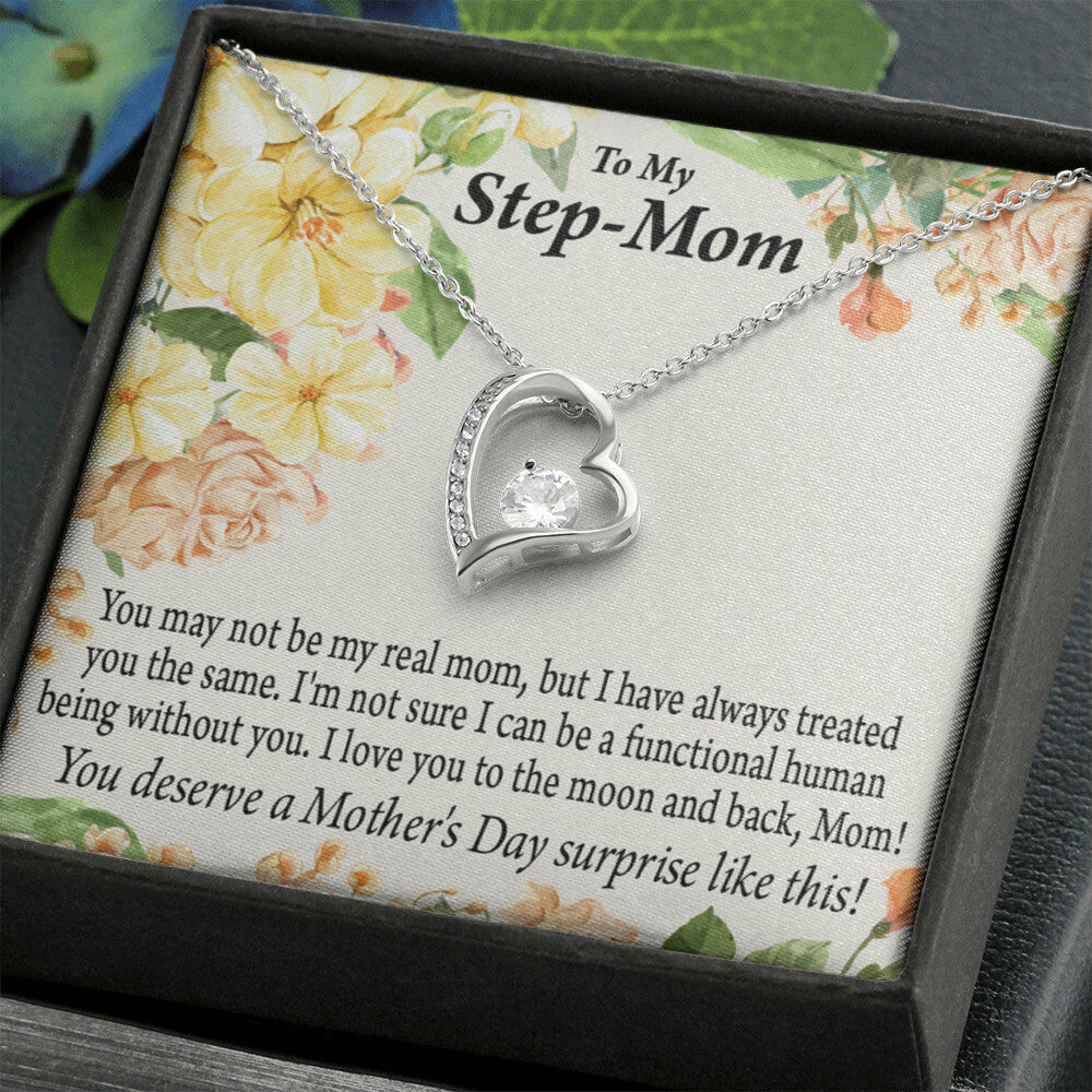 To Step Mom Bonus Mom Moon and Back Forever Necklace w Message Card-Express Your Love Gifts