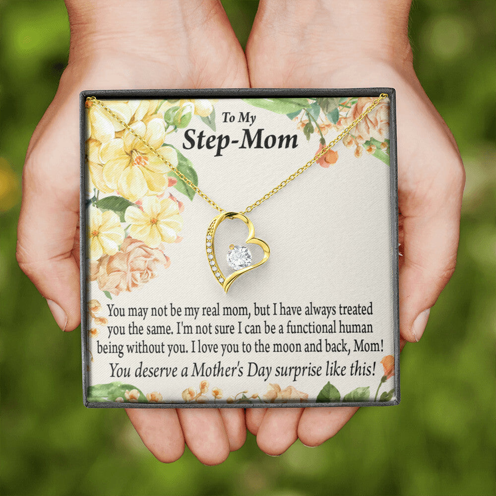 To Step Mom Bonus Mom Moon and Back Forever Necklace w Message Card-Express Your Love Gifts