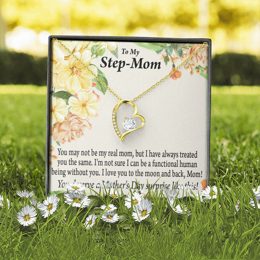 To Step Mom Bonus Mom Moon and Back Forever Necklace w Message Card-Express Your Love Gifts