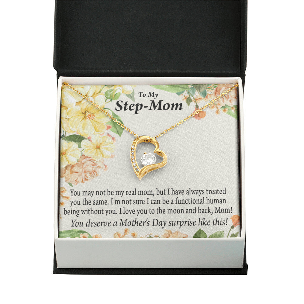 To Step Mom Bonus Mom Moon and Back Forever Necklace w Message Card-Express Your Love Gifts