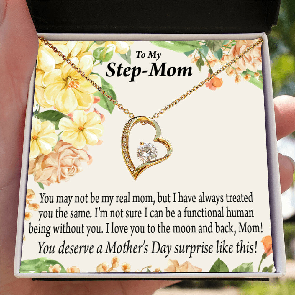 To Step Mom Bonus Mom Moon and Back Forever Necklace w Message Card-Express Your Love Gifts