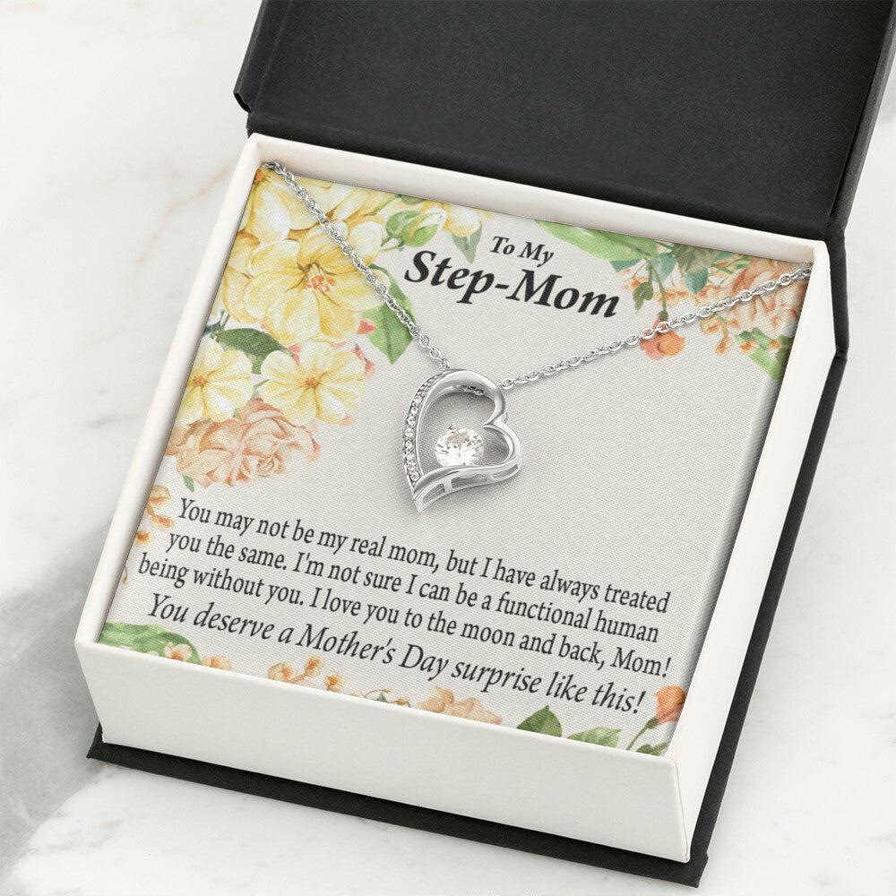 To Step Mom Bonus Mom Moon and Back Forever Necklace w Message Card-Express Your Love Gifts