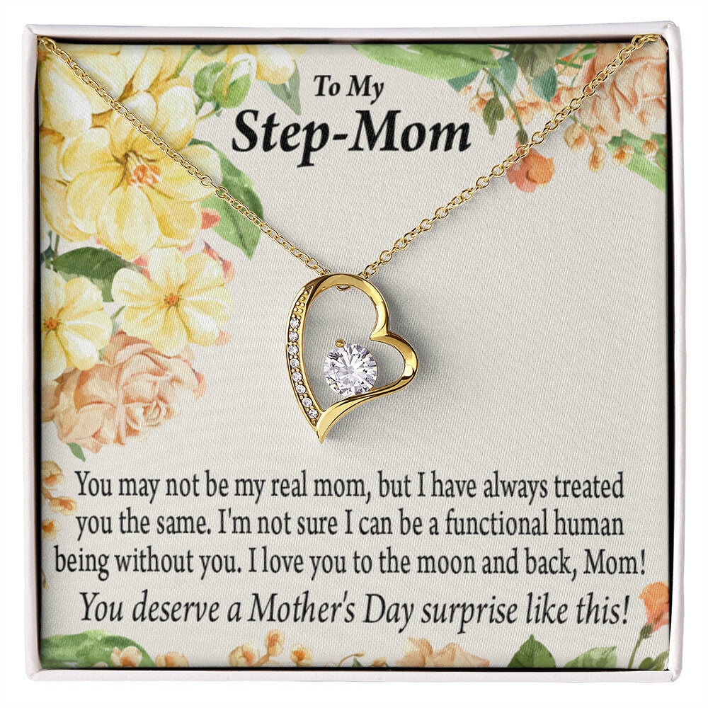 To Step Mom Bonus Mom Moon and Back Forever Necklace w Message Card-Express Your Love Gifts