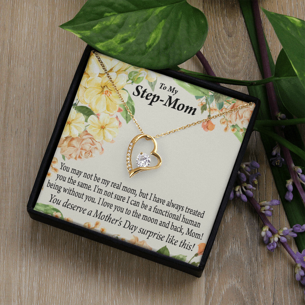 To Step Mom Bonus Mom Moon and Back Forever Necklace w Message Card-Express Your Love Gifts