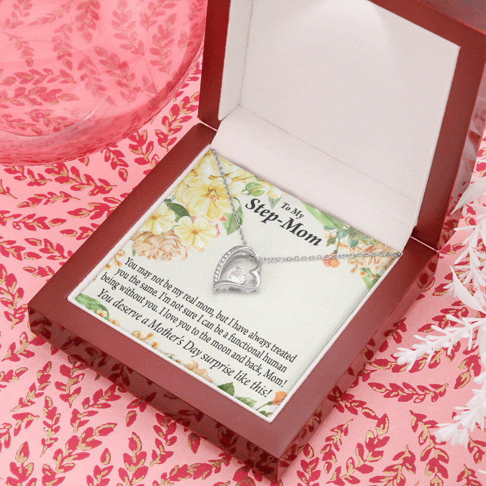 To Step Mom Bonus Mom Moon and Back Forever Necklace w Message Card-Express Your Love Gifts