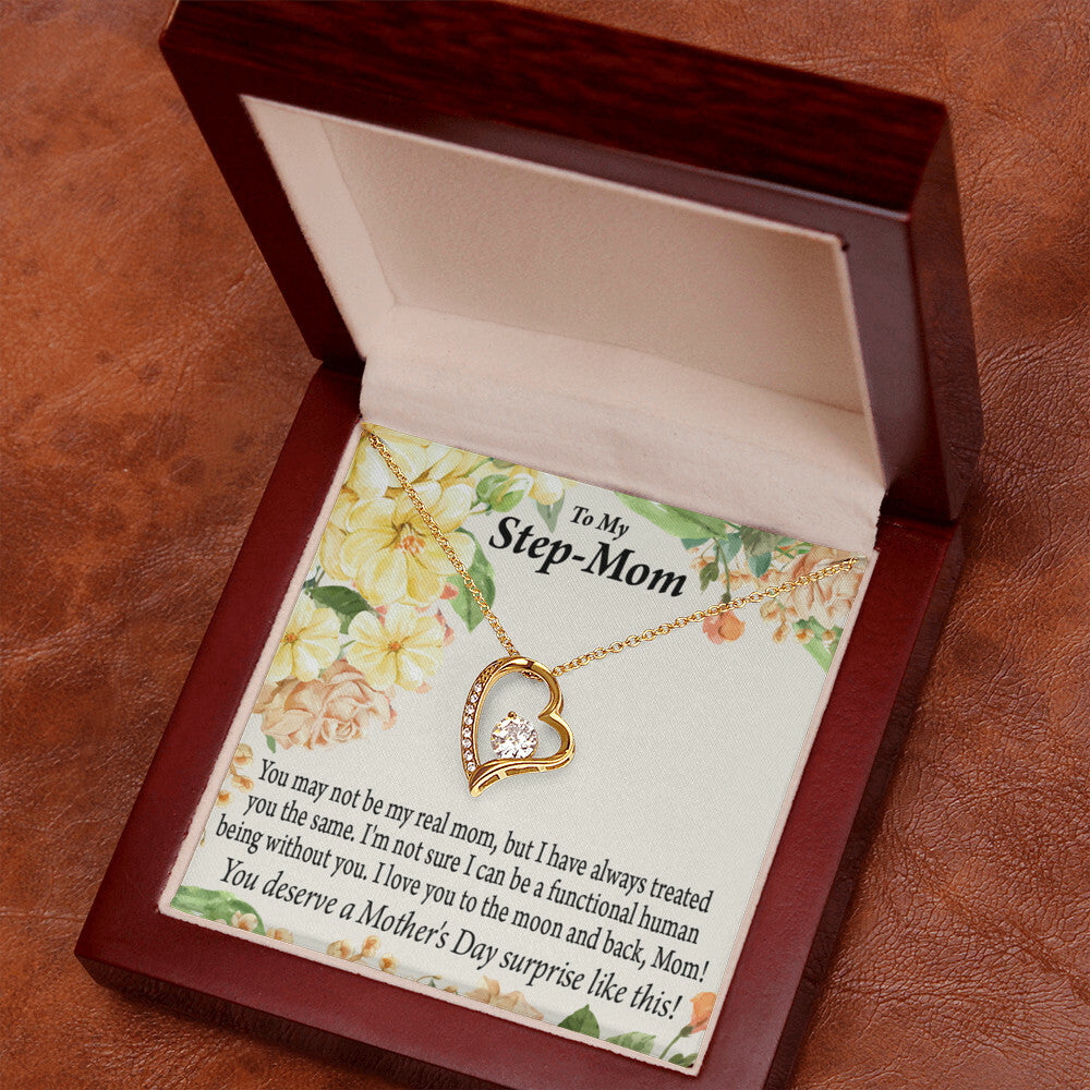 To Step Mom Bonus Mom Moon and Back Forever Necklace w Message Card-Express Your Love Gifts