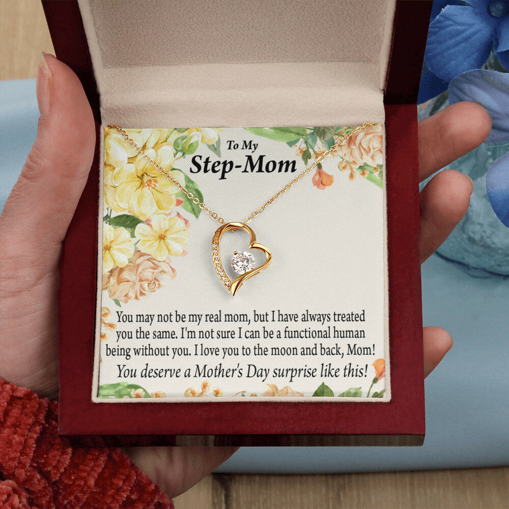 To Step Mom Bonus Mom Moon and Back Forever Necklace w Message Card-Express Your Love Gifts